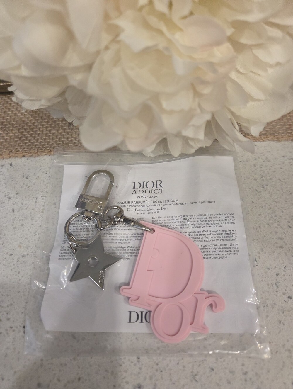 Dior Pink Silicone Logo Keyring with Silver Star Charm